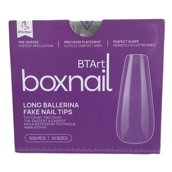 Nails BTArt 500x Boxnail Long Ballerina Nail Tips Pre-buff Clear Nail Extension - Picture 2 of 5